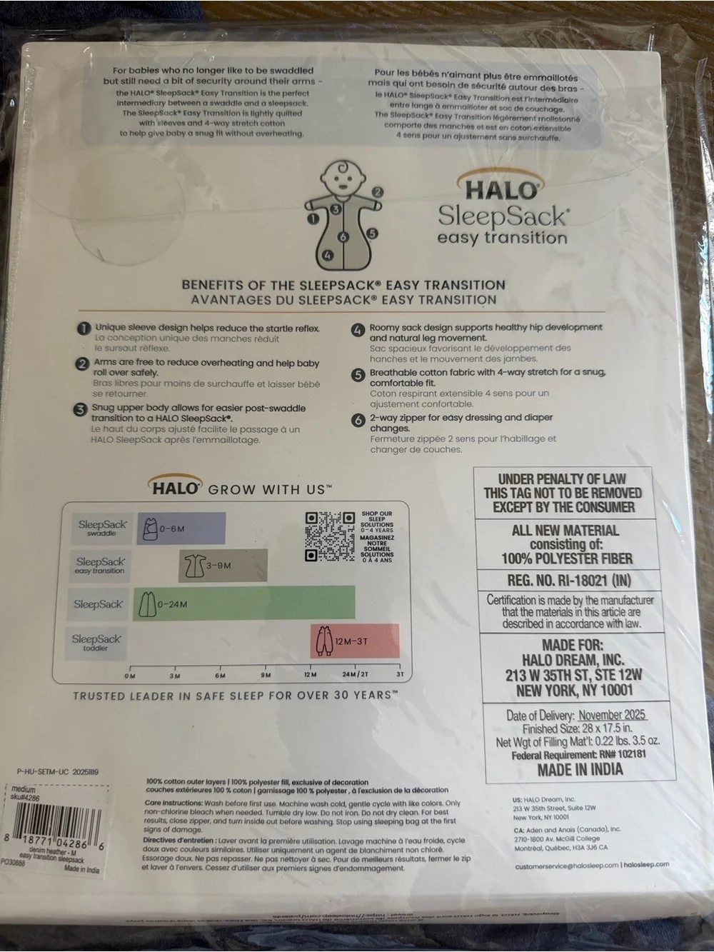 HALO SleepSack Easy Transition Quilted Cotton Baby Sleep Sack - Navy